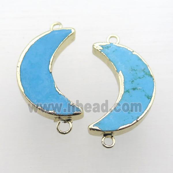 blue turquoise connector, moon, gold plated