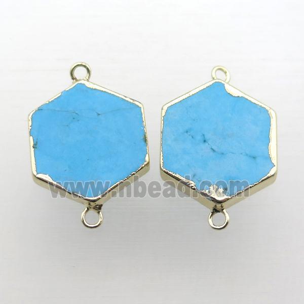 blue Turquoise connector, hexagon, gold plated