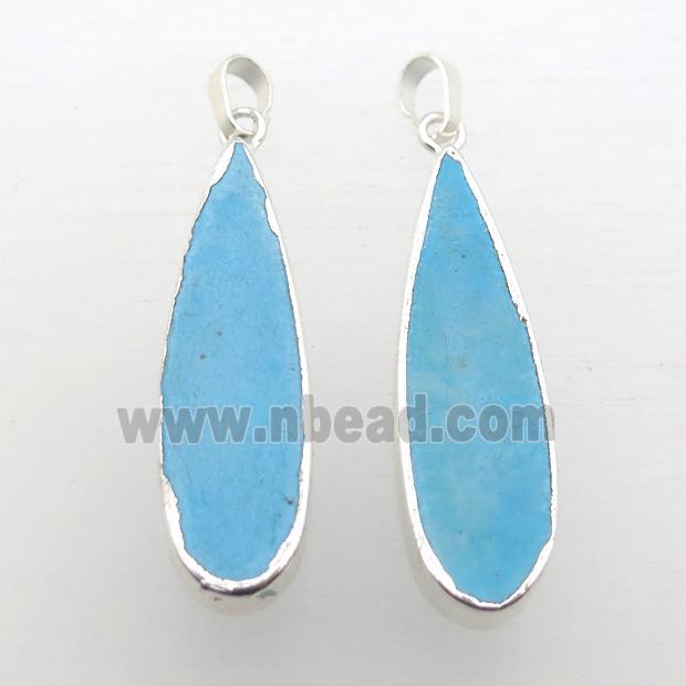 blue Turquoise pendant, teardrop, silver plated