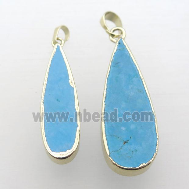 blue Turquoise pendant, teardrop, gold plated