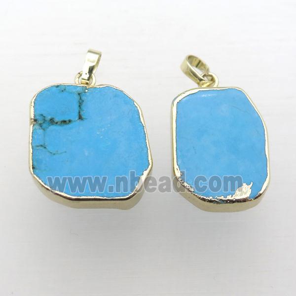 blue Turquoise pendant, freeform, gold plated