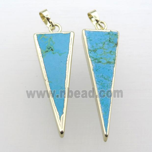 blue Turquoise triangle pendant, gold plated