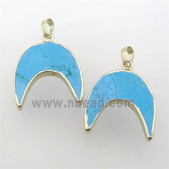 blue Turquoise crescent moon pendant, gold plated