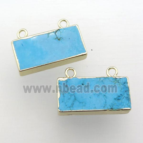 blue Turquoise rectangle pendant with 2loops, gold plated