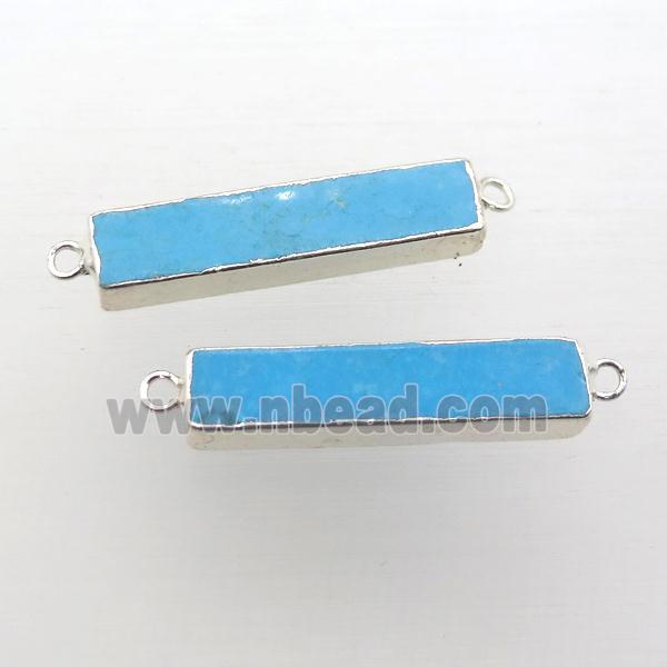blue Turquoise rectangle connector, silver plated