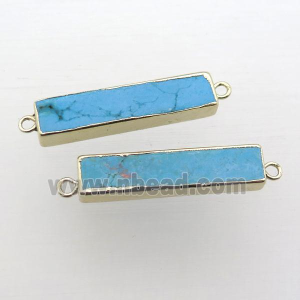 blue Turquoise rectangle connector, gold plated plated
