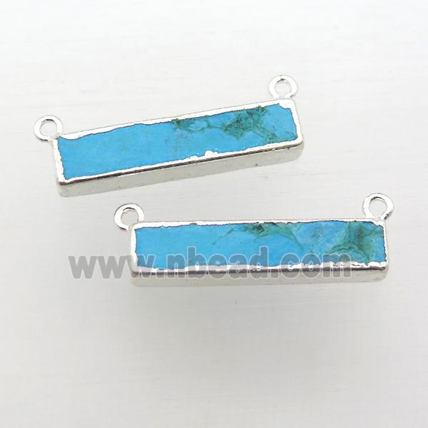blue Turquoise rectangle pendant with 2loops, silver plated