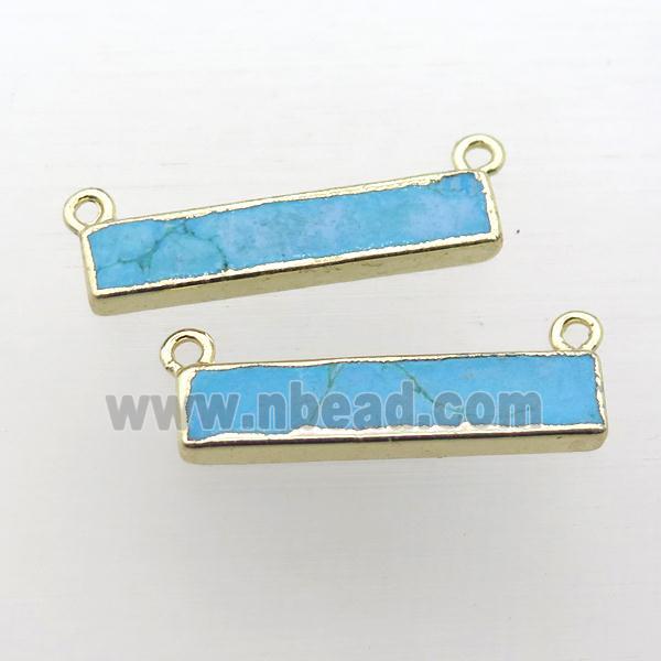 blue Turquoise rectangle pendant with 2loops, gold plated