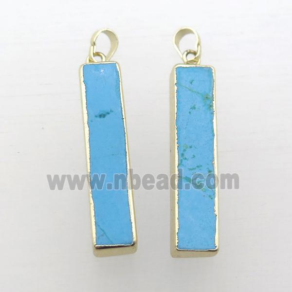 blue Turquoise rectangle pendant, gold plated
