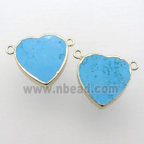 blue Turquoise heart pendant with 2loops, gold plated