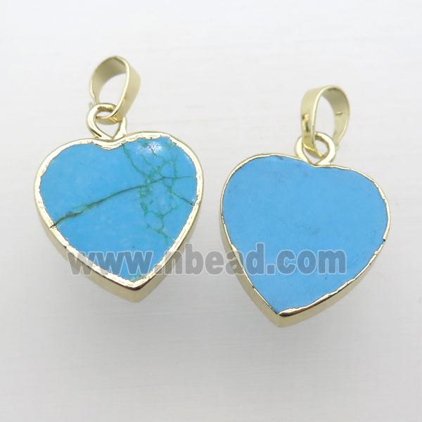 blue Turquoise heart pendant, gold plated
