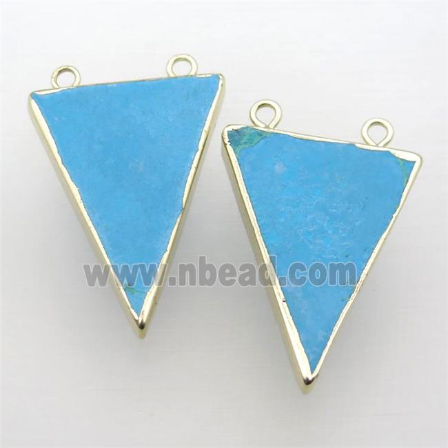 blue Turquoise triangle pendant with 2loops, silver plated