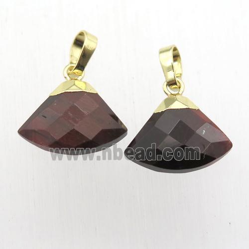 Red Tiger eye stone fan pendant, gold plated
