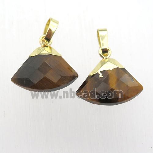 natural Tiger eye stone fan pendant, gold plated