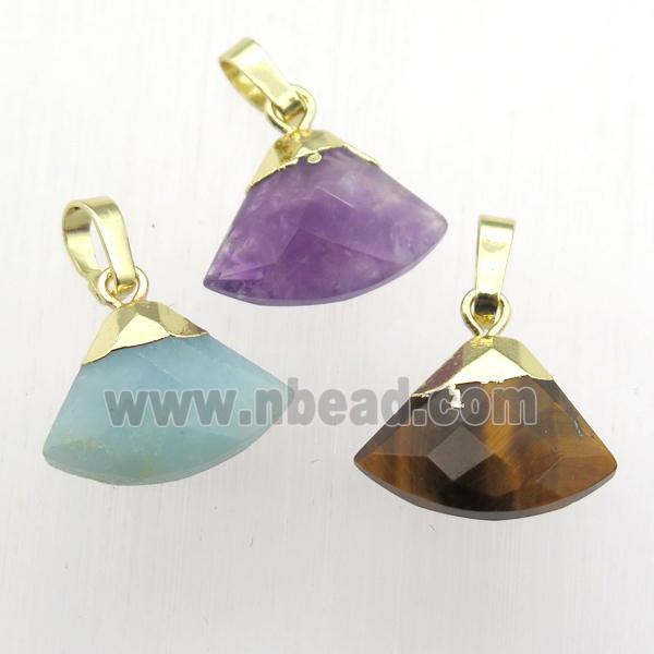 mixed Gemstone fan pendant, gold plated
