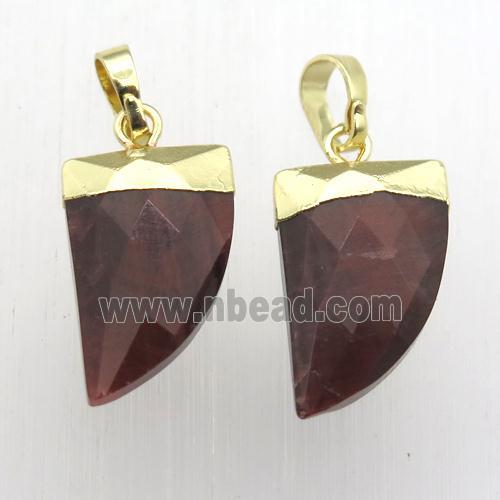 Red Tiger eye stone horn pendant, gold plated