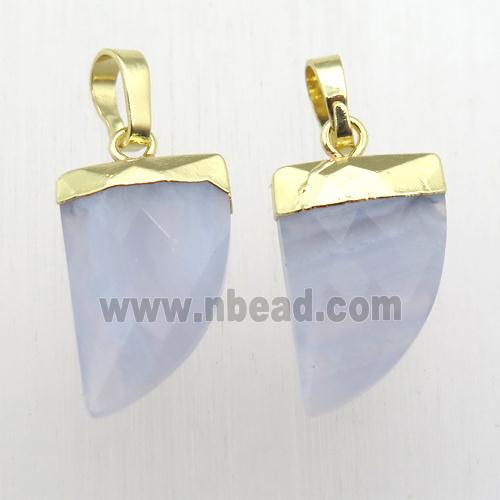 Blue Lace Agate horn pendant, gold plated