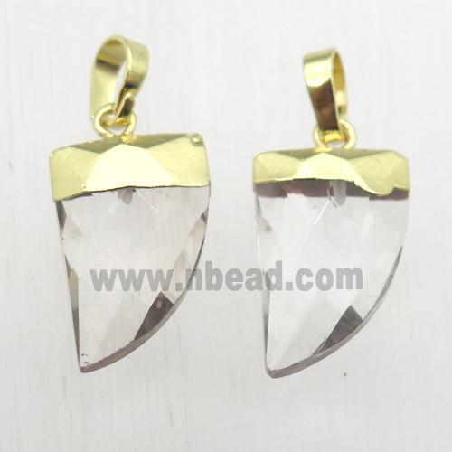 crystal glass horn pendant, gold plated
