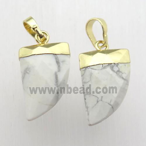 white Howlite Turquoise horn pendant, gold plated