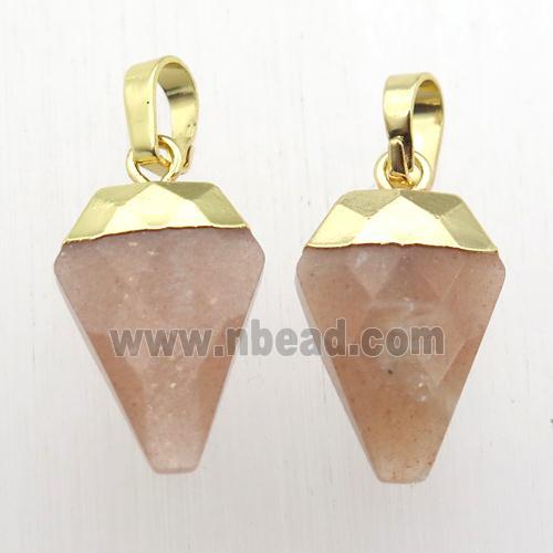 peach SunStone arrowhead pendant, gold plated