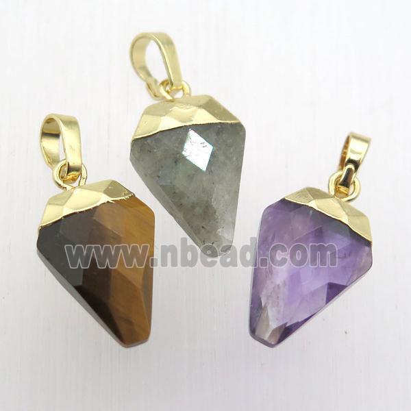 mixed Gemstone arrowhead pendant, gold plated