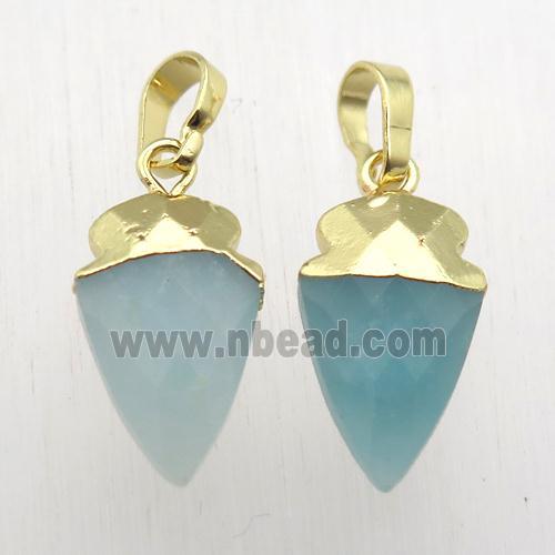 blue Amazonite arrowhead pendant, gold plated