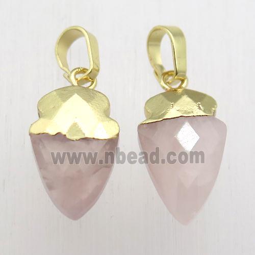 Rose Quartz arrowhead pendant, gold plated