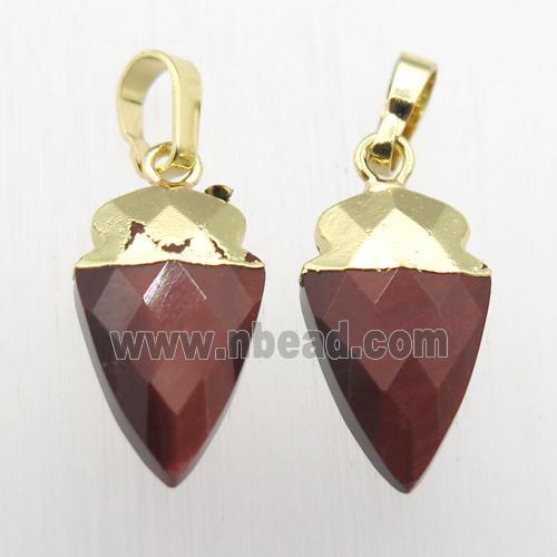 Red Tiger eye stone arrowhead pendant, gold plated