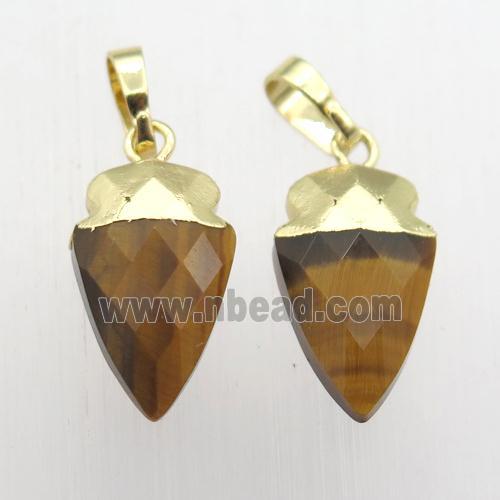 yellow Tiger eye stone arrowhead pendant, gold plated