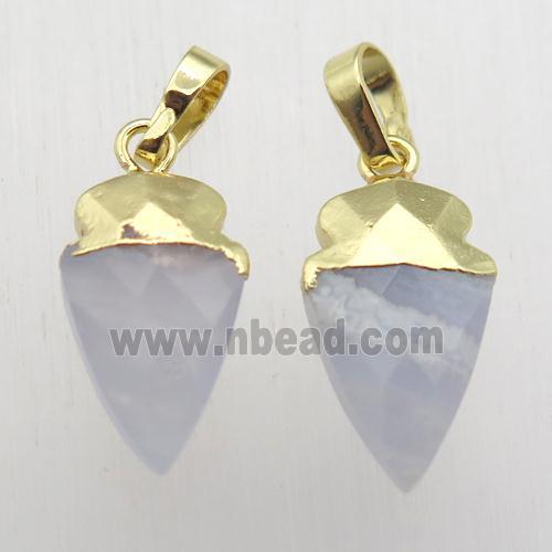 Blue Lace Agate arrowhead pendant, gold plated