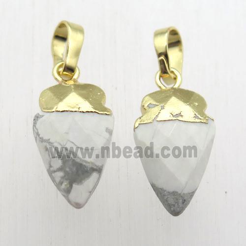 white Howlite Turquoise arrowhead pendant, gold plated