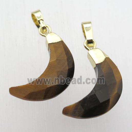 Tiger eye stone crescent moon pendant, gold plated