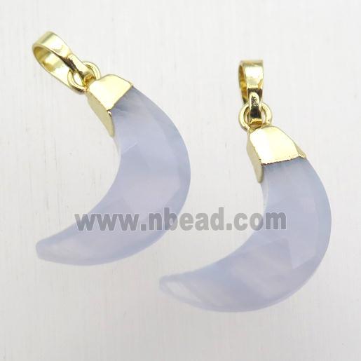 Blue Lace Agate crescent moon pendant, gold plated