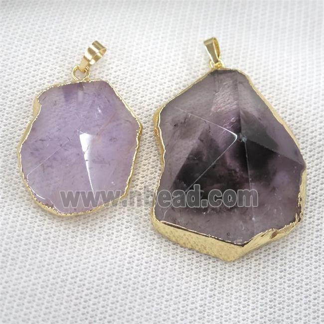 Amethyst pendant, freeform, point, gold plated