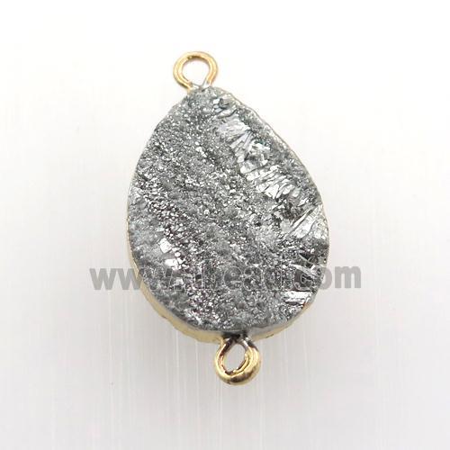 silver Solar Agate Druzy teardrop connector, gold plated