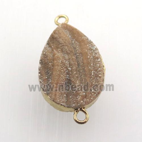 champagne Solar Agate Druzy teardrop connector, gold plated