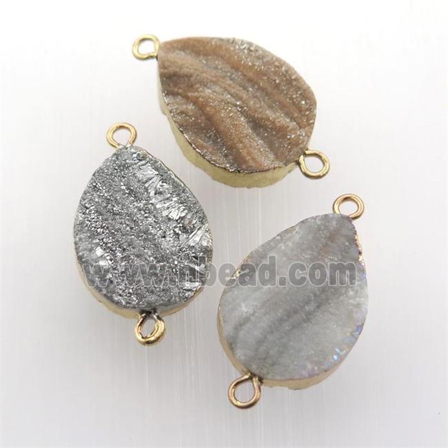 Solar Agate Druzy teardrop connector, gold plated, mix color