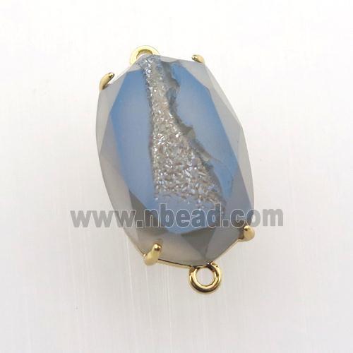 blue-gray Agate Druzy oval connector