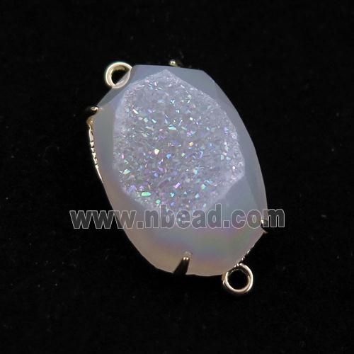 white AB-color Agate Druzy oval connector