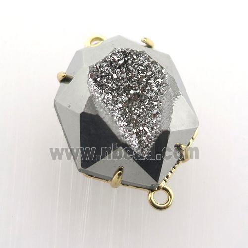 silver Agate Druzy hexagon connector