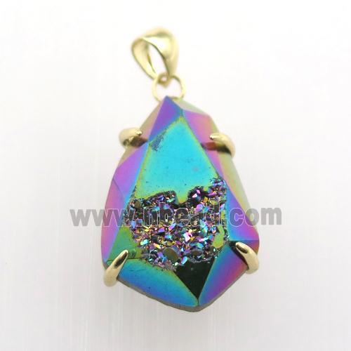 rainbow Agate Druzy teardrop pendant