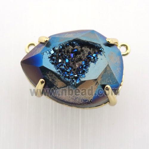 Agate Druzy teardrop pendant, blue electroplated