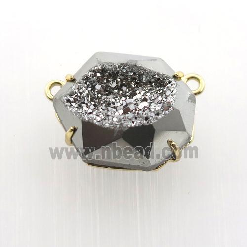 silver Agate Druzy hexagon pendant