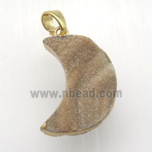 champagne Solar Agate Druzy moon pendant, gold plated