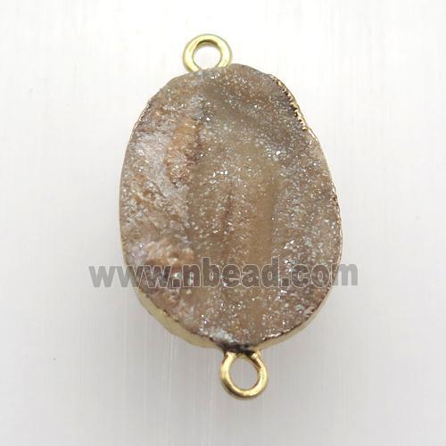champagne Solar Agate Druzy connector, oval, gold plated