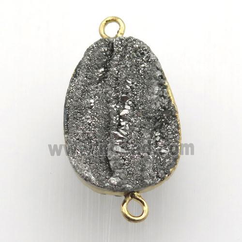 silver Solar Agate Druzy connector, oval, gold plated