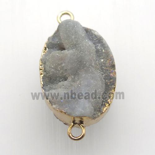 AB-color Solar Agate Druzy connector, oval, gold plated