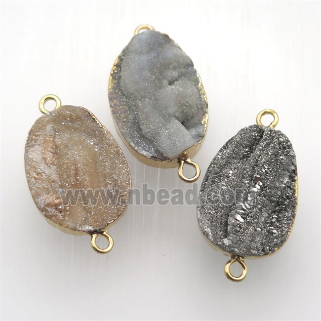 Solar Agate Druzy connector, oval, gold plated, mix color