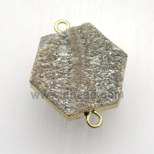 champagne Solar Agate Druzy connector, hexagon, gold plated
