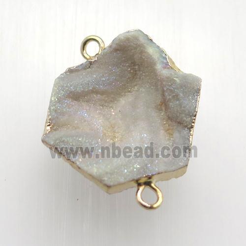 AB-color Solar Agate Druzy connector, hexagon, gold plated